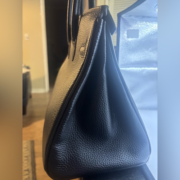 Black Leather Double Handle Handbag - Picture 4 of 15